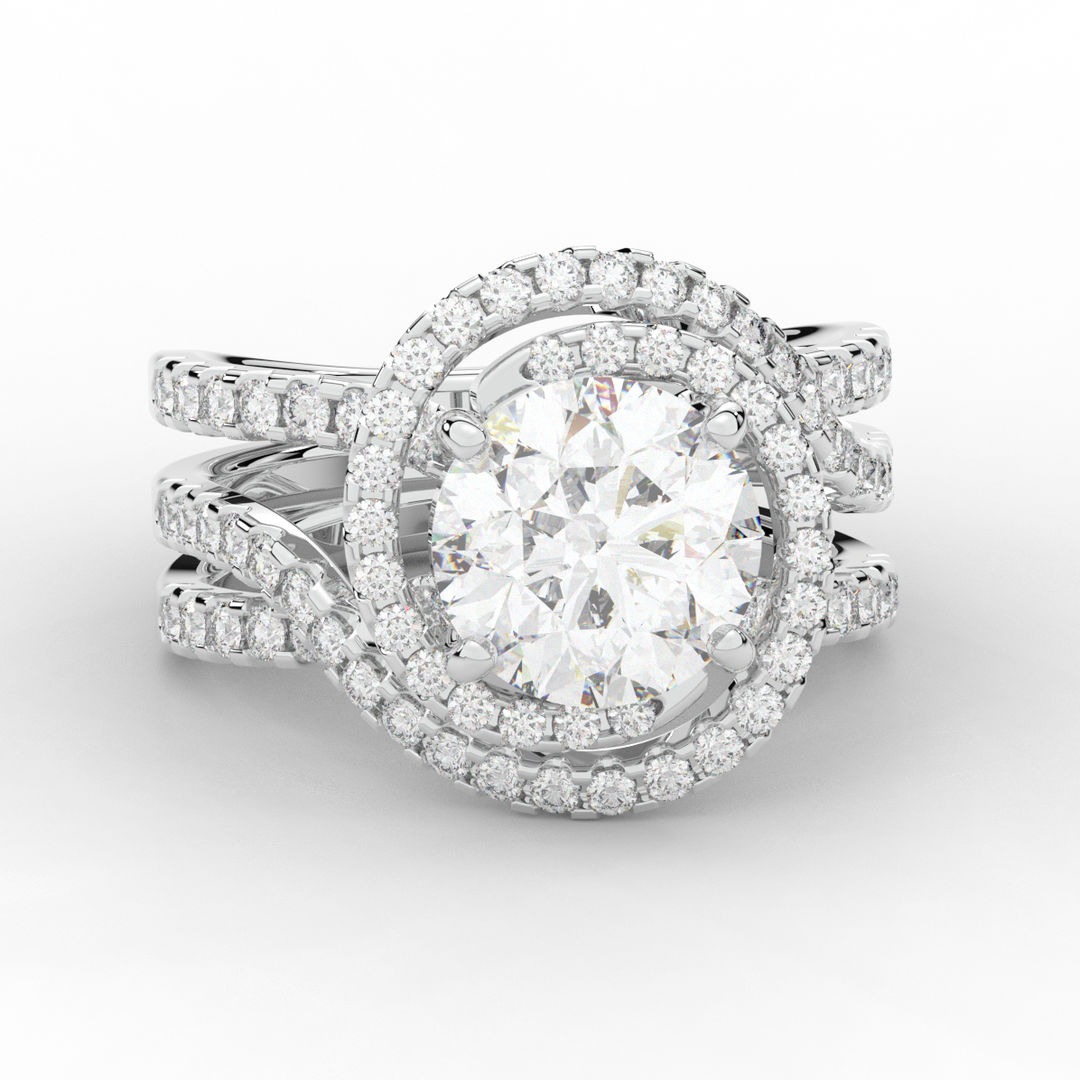 3.90CT.TW ROUND LAB DIAMOND TWIST HALO ENGAGEMENT RING - Nazarelle
