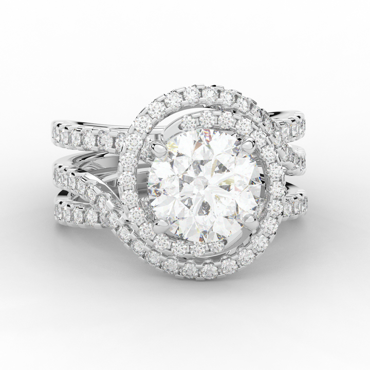 3.90CT.TW ROUND LAB DIAMOND TWIST HALO ENGAGEMENT RING - Nazarelle