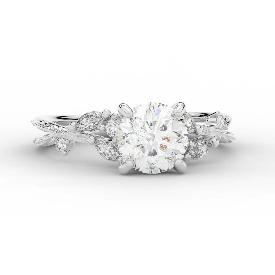 1.75CT.TW ROUND LAB DIAMOND STYLIZED VINE AND TREE BARK FINISH ENGAGEMENT RING - Nazarelle