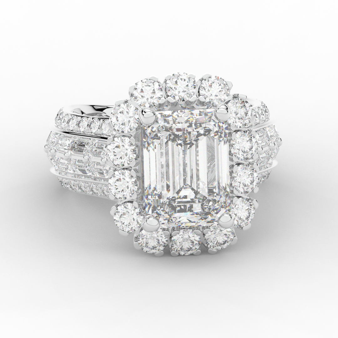 8.00CT.TW EMERALD CUT LAB DIAMOND HALO ENGAGEMENT RING - Nazarelle