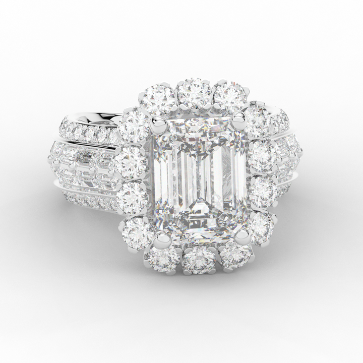 8.00CT.TW EMERALD CUT LAB DIAMOND HALO ENGAGEMENT RING - Nazarelle
