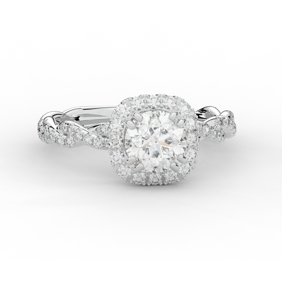 1.55CT.TW ROUND LAB DIAMOND HALO TWIST ENGAGEMENT RING - Nazarelle