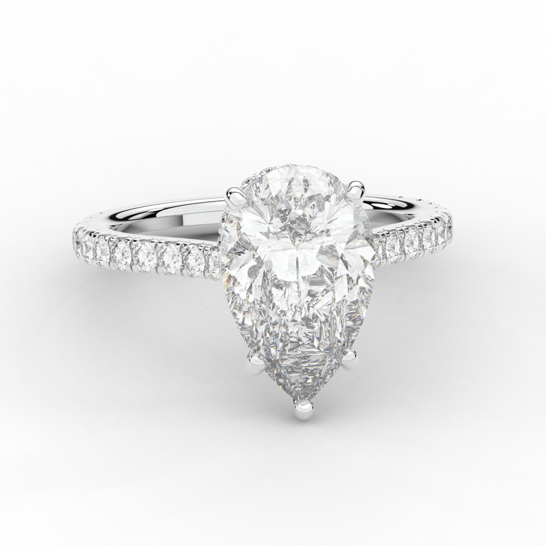 4.60CT.TW PEAR LAB DIAMOND UNDERHALO SOLITAIRE ENGAGEMENT RING - Nazarelle