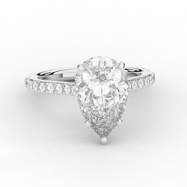 4.60CT.TW PEAR LAB DIAMOND UNDERHALO SOLITAIRE ENGAGEMENT RING - Nazarelle