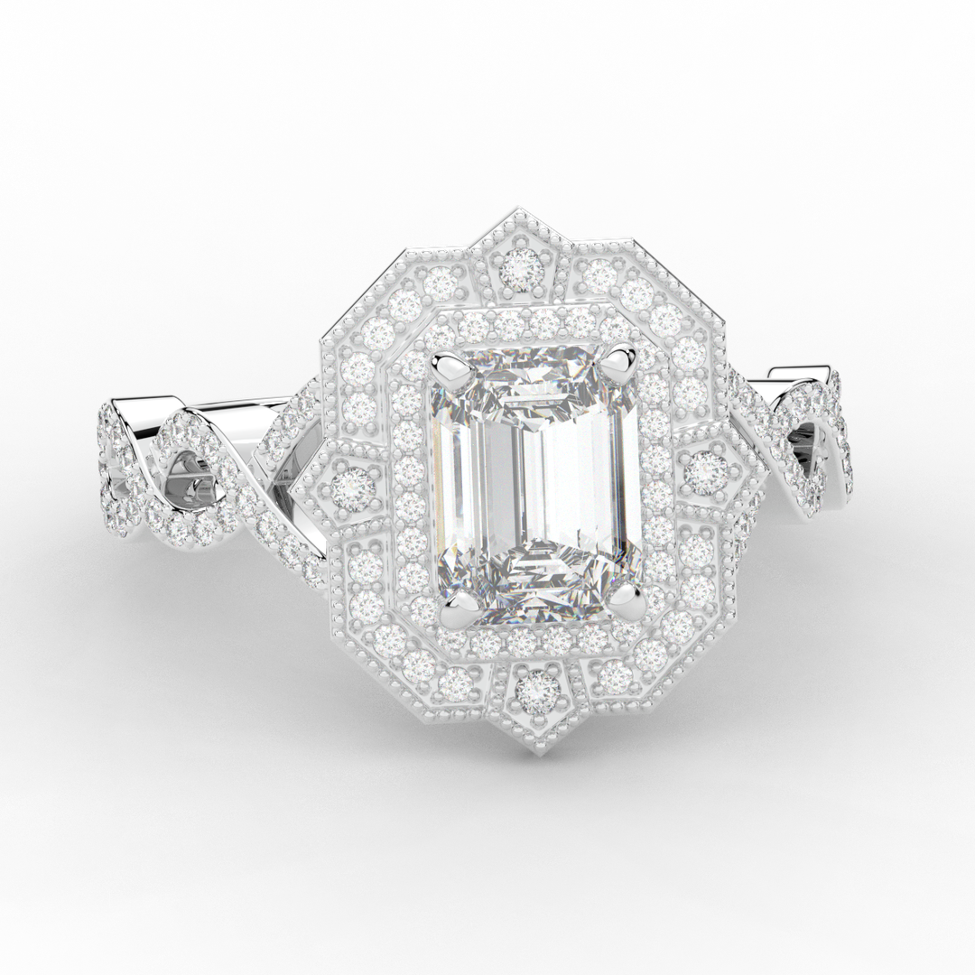 1.90CT.TW EMERALD CUT LAB DIAMOND HALO ENGAGEMENT RING - Nazarelle