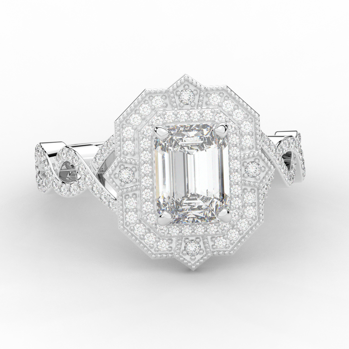 1.90CT.TW EMERALD CUT LAB DIAMOND HALO ENGAGEMENT RING - Nazarelle