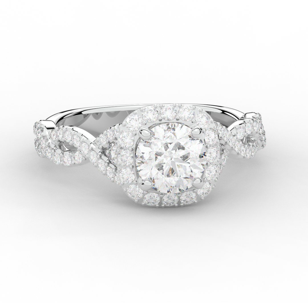 1.60CT.TW ROUND LAB DIAMOND HALO TWIST ENGAGEMENT RING - Nazarelle