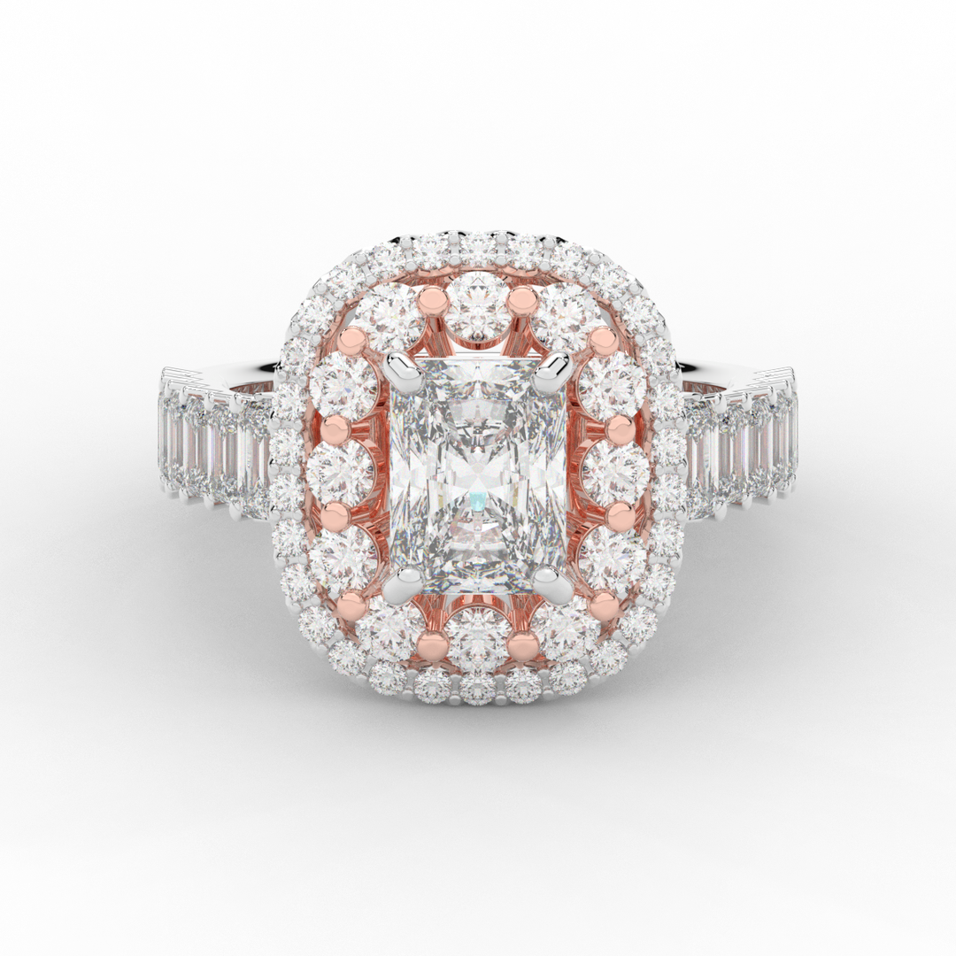 4.70CT.TW RADIANT LAB DIAMOND DOUBLE HALO TWO TONE ENGAGEMENT RING - Nazarelle