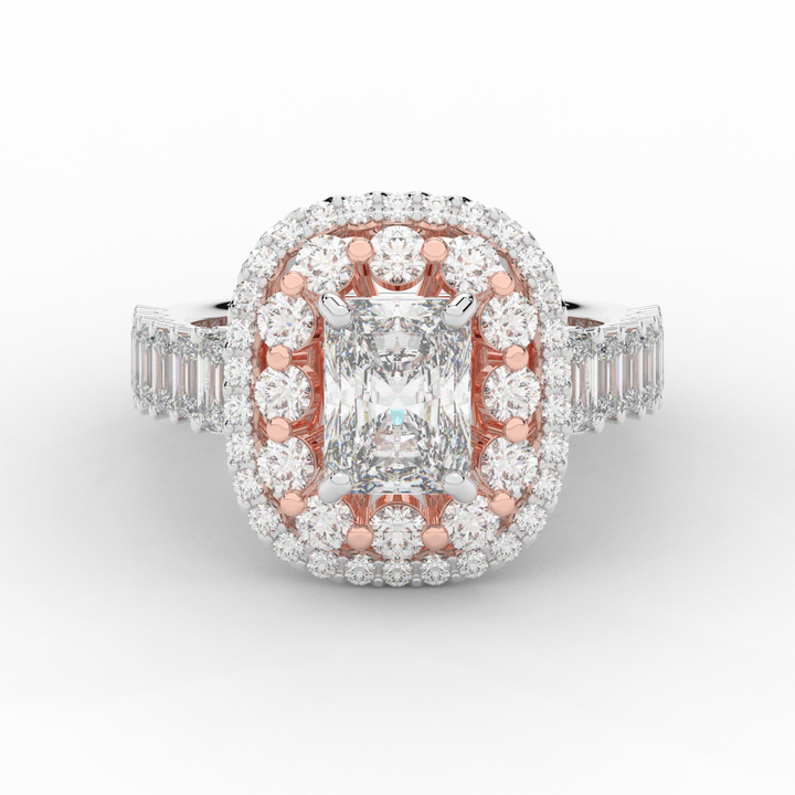 4.70CT.TW RADIANT LAB DIAMOND DOUBLE HALO TWO TONE ENGAGEMENT RING - Nazarelle