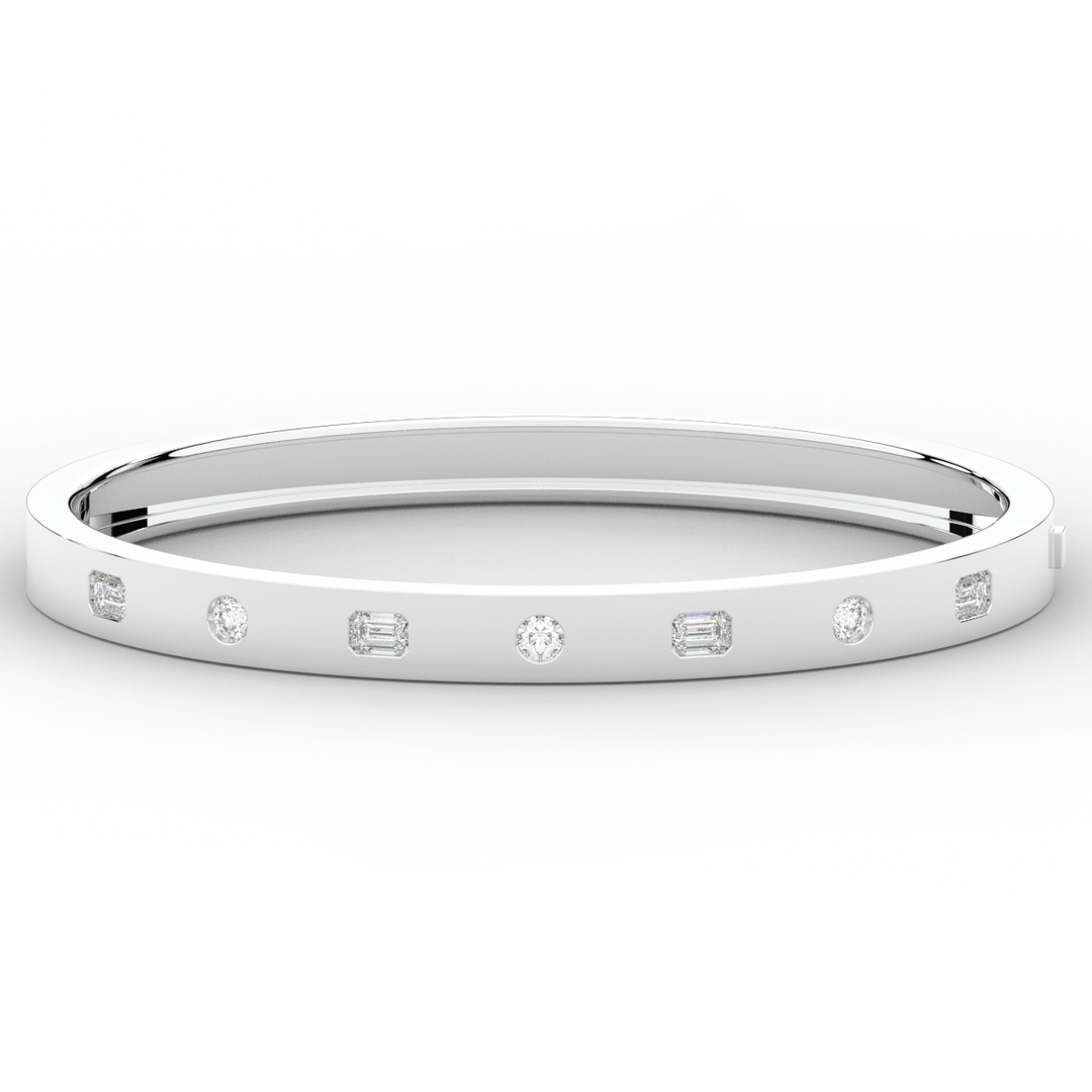 1.00CT.TW ROUND AND EMERALD CUT LAB DIAMOND BEZEL SET BANGLE - Nazarelle