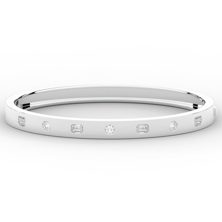 1.00CT.TW ROUND AND EMERALD CUT LAB DIAMOND BEZEL SET BANGLE - Nazarelle