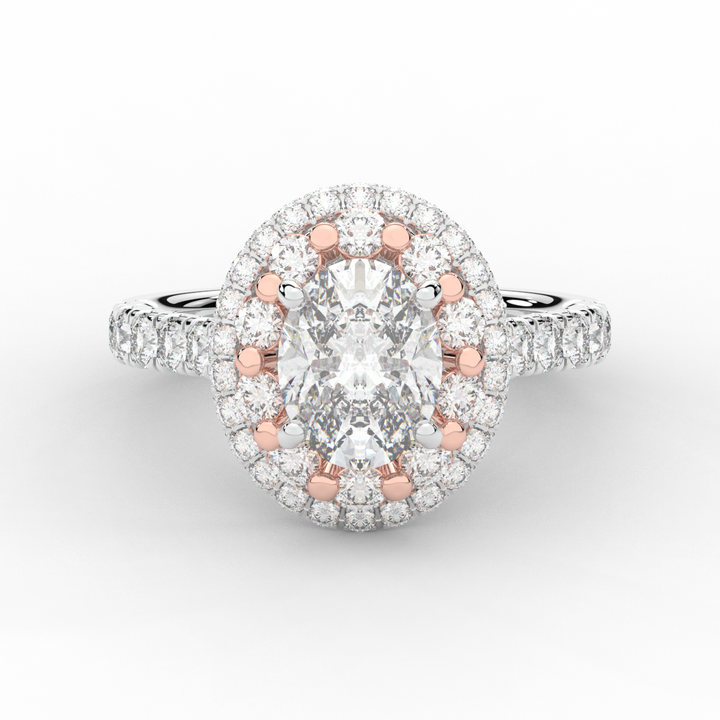 3.30CT.TW OVAL LAB DIAMOND DOUBLE HALO TWO TONE ENGAGEMENT RING - Nazarelle