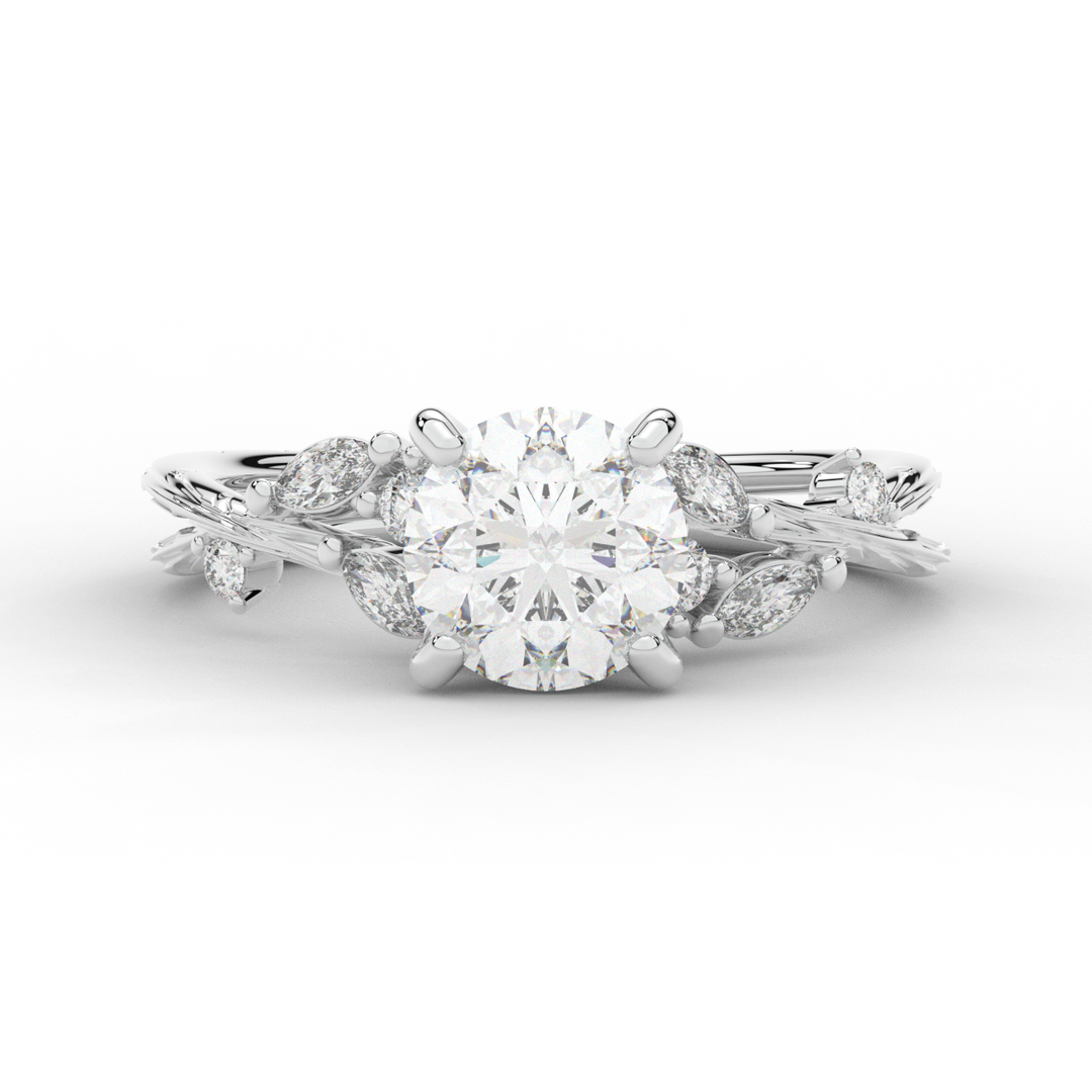 1.75CT.TW ROUND LAB DIAMOND STYLIZED VINE AND TREE BARK FINISH ENGAGEMENT RING - Nazarelle