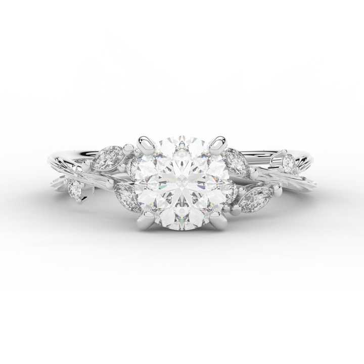 1.75CT.TW ROUND LAB DIAMOND STYLIZED VINE AND TREE BARK FINISH ENGAGEMENT RING - Nazarelle