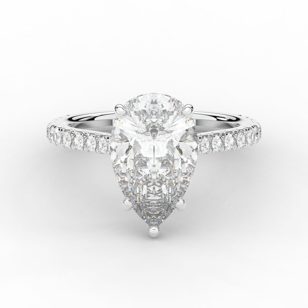4.60CT.TW PEAR LAB DIAMOND UNDERHALO SOLITAIRE ENGAGEMENT RING - Nazarelle