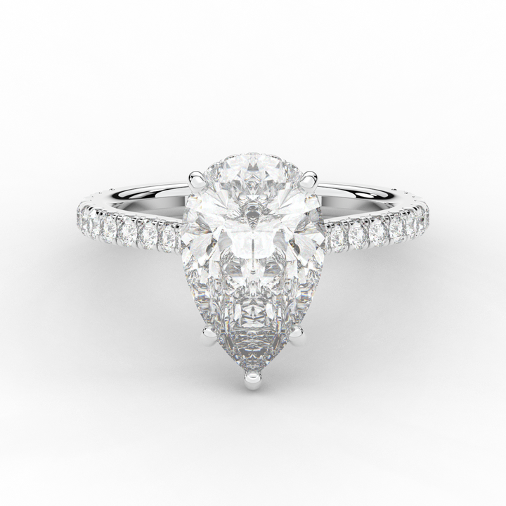 4.60CT.TW PEAR LAB DIAMOND UNDERHALO SOLITAIRE ENGAGEMENT RING - Nazarelle