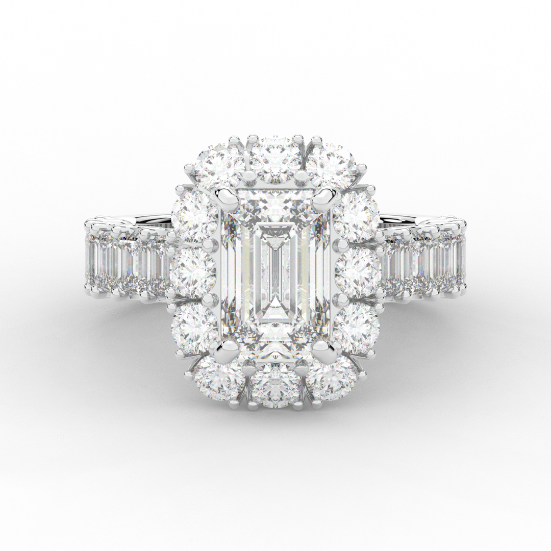 6.00CT.TW EMERALD CUT LAB DIAMOND HALO ENGAGEMENT RING - Nazarelle