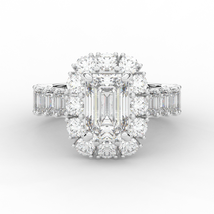 6.00CT.TW EMERALD CUT LAB DIAMOND HALO ENGAGEMENT RING - Nazarelle