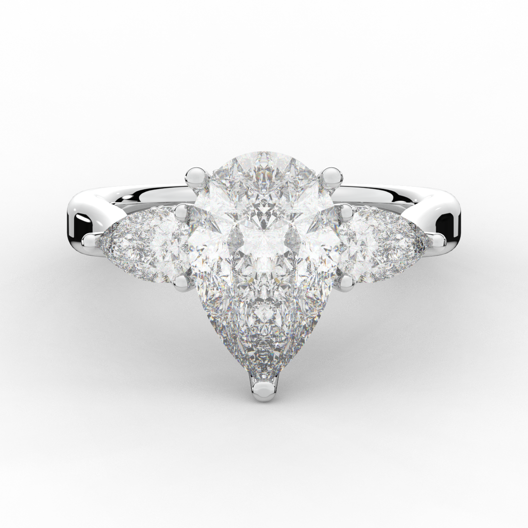 3.70CT.TW PEAR LAB DIAMOND 3 STONE ENGAGEMENT RING - Nazarelle