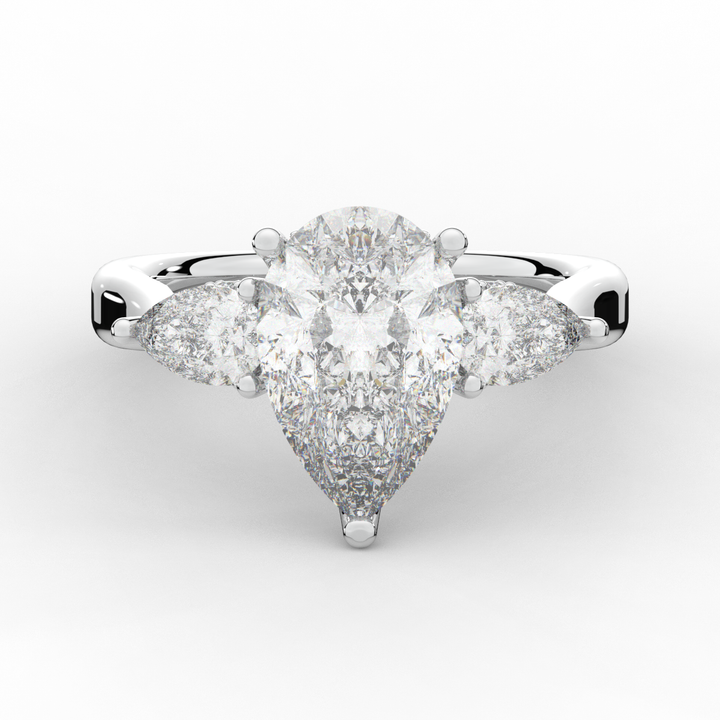 3.70CT.TW PEAR LAB DIAMOND 3 STONE ENGAGEMENT RING - Nazarelle