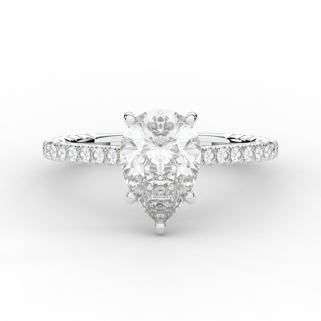 2.50CT.TW PEAR LAB DIAMOND UNDERHALO SOLITAIRE ENGAGEMENT RING - Nazarelle
