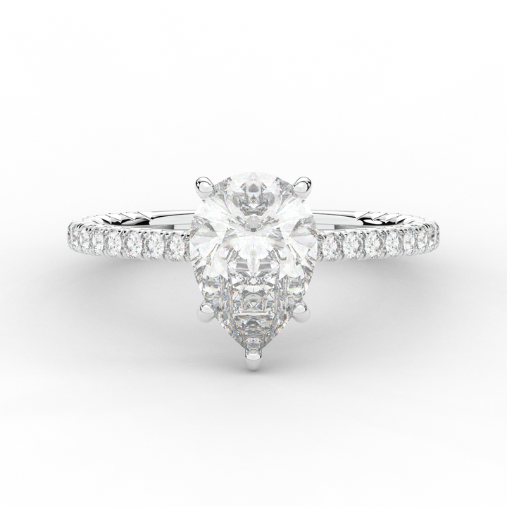 2.50CT.TW PEAR LAB DIAMOND UNDERHALO SOLITAIRE ENGAGEMENT RING - Nazarelle