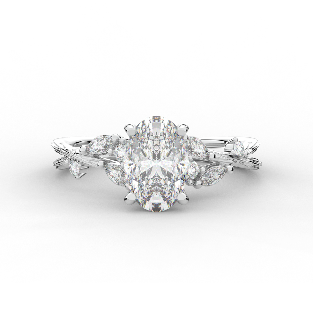 2.25CT.TW OVAL LAB DIAMOND STYLIZED VINE AND TREE BARK FINISH ENGAGEMENT RING - Nazarelle