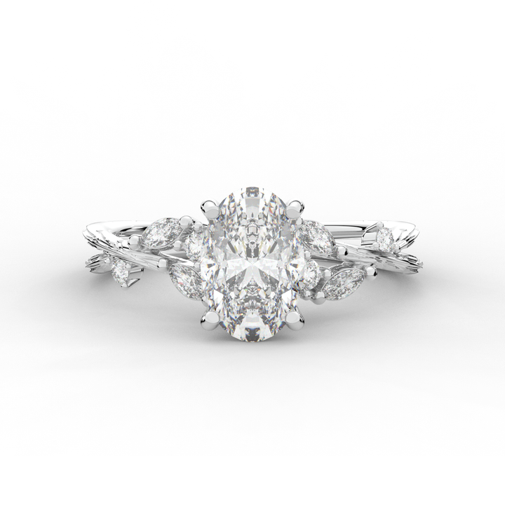 2.25CT.TW OVAL LAB DIAMOND STYLIZED VINE AND TREE BARK FINISH ENGAGEMENT RING - Nazarelle