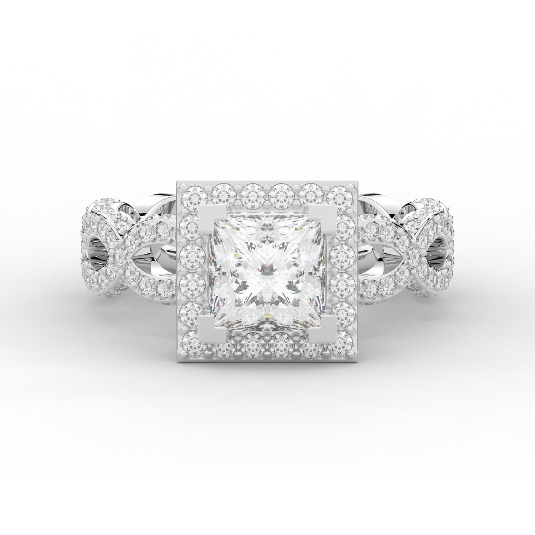 2.40CT.TW PRINCESS LAB DIAMOND HALO ENGAGEMENT RING - Nazarelle