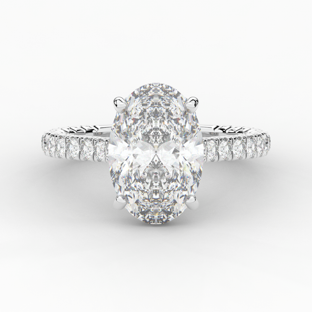 4.70CT.TW OVAL LAB DIAMOND UNDERHALO SOLITAIRE ENGAGEMENT RING - Nazarelle