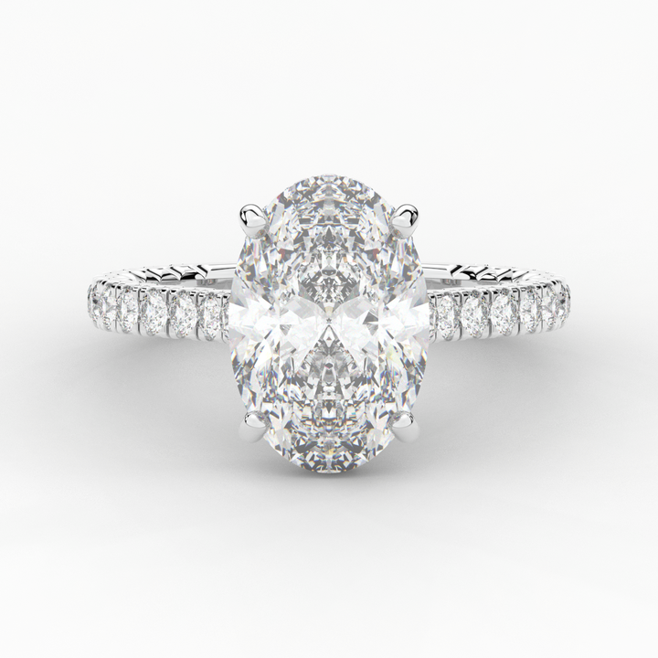 4.70CT.TW OVAL LAB DIAMOND UNDERHALO SOLITAIRE ENGAGEMENT RING - Nazarelle