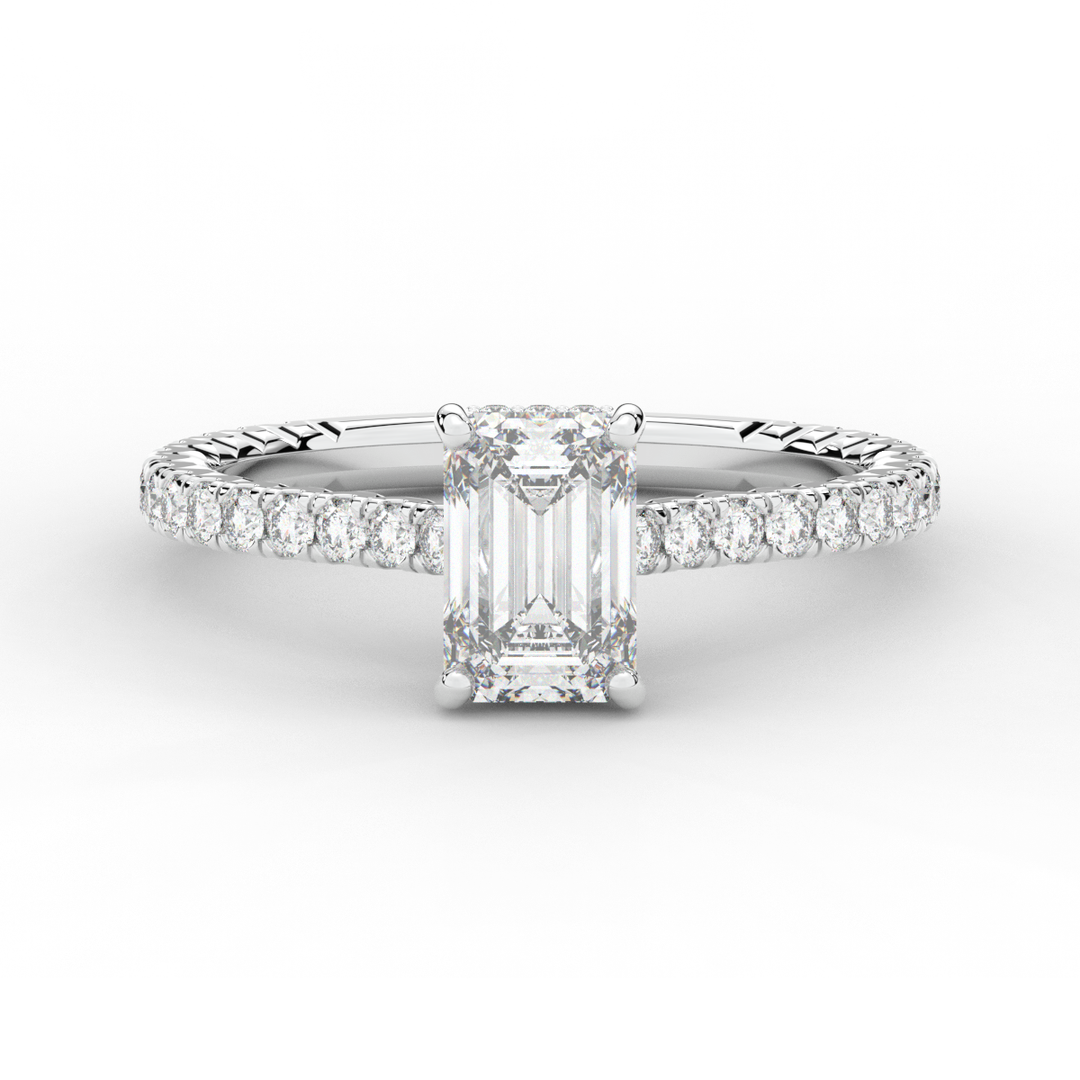 2.10CT.TW EMERALD CUT LAB DIAMOND UNDERHALO SOLITAIRE ENGAGEMENT RING - Nazarelle