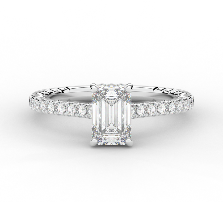 2.10CT.TW EMERALD CUT LAB DIAMOND UNDERHALO SOLITAIRE ENGAGEMENT RING - Nazarelle