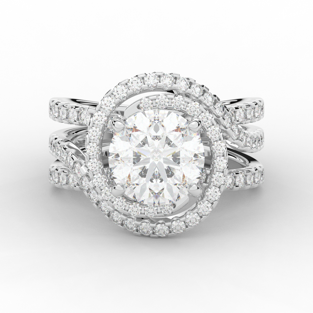 3.90CT.TW ROUND LAB DIAMOND TWIST HALO ENGAGEMENT RING - Nazarelle