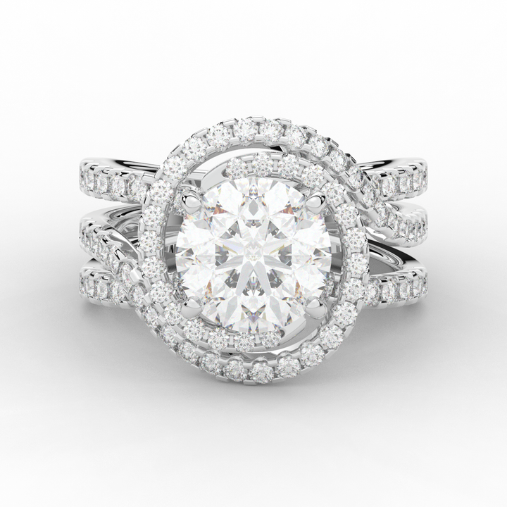 3.90CT.TW ROUND LAB DIAMOND TWIST HALO ENGAGEMENT RING - Nazarelle