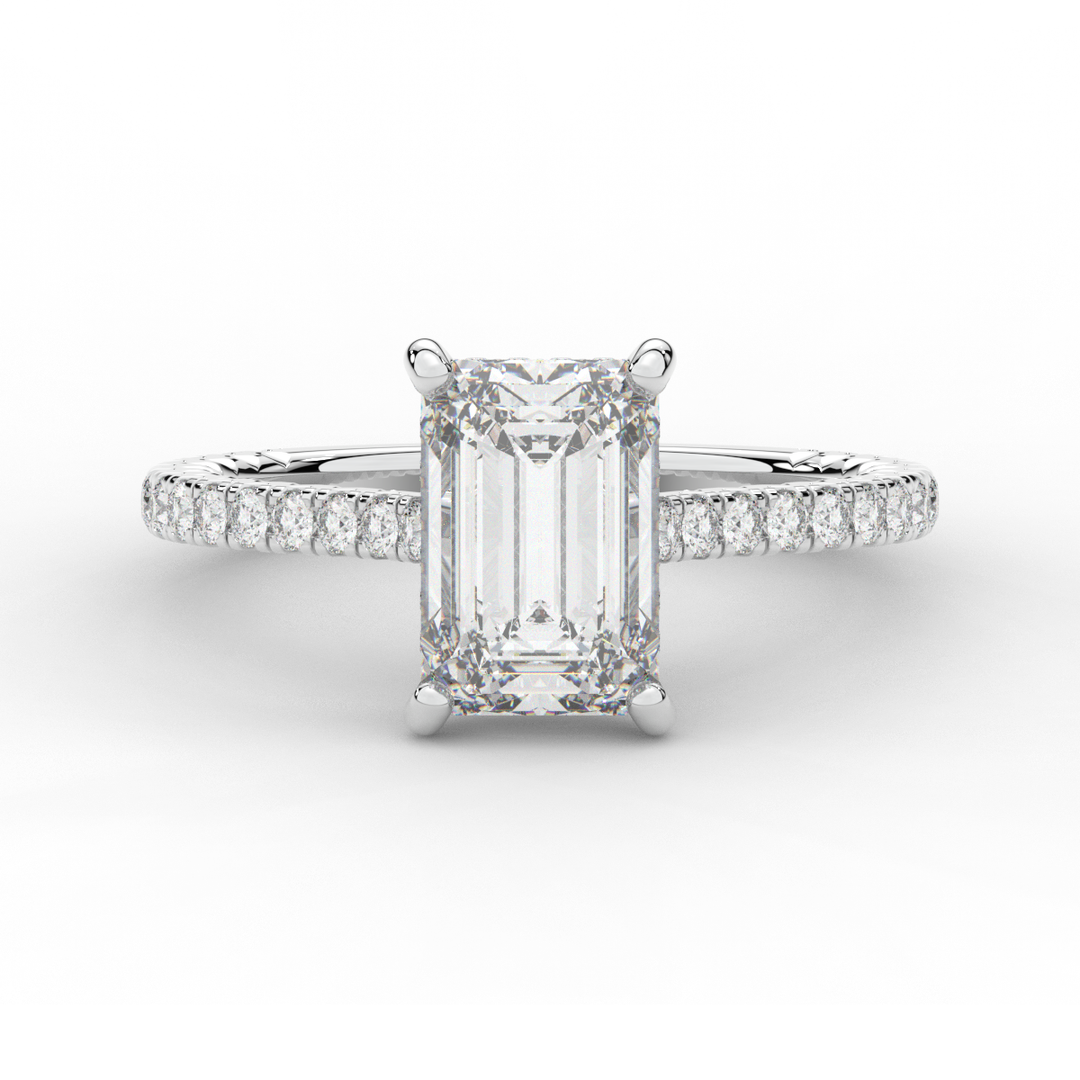3.50CT.TW EMERALD CUT LAB DIAMOND UNDERHALO SOLITAIRE ENGAGEMENT RING - Nazarelle