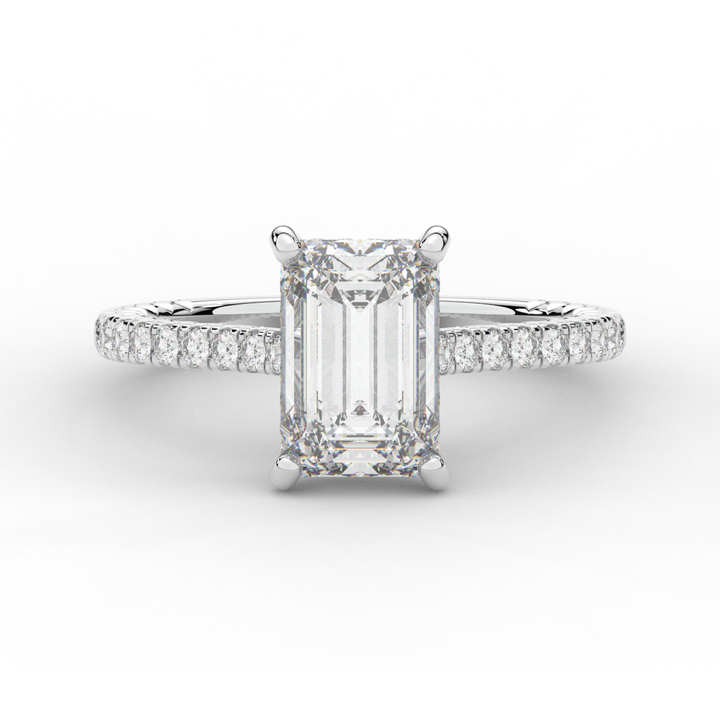 3.50CT.TW EMERALD CUT LAB DIAMOND UNDERHALO SOLITAIRE ENGAGEMENT RING - Nazarelle