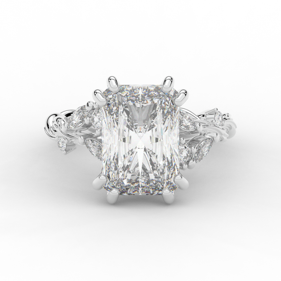 5.30CT.TW RADIANT LAB DIAMOND STYLIZED VINE AND TREE BARK FINISH ENGAGEMENT RING - Nazarelle