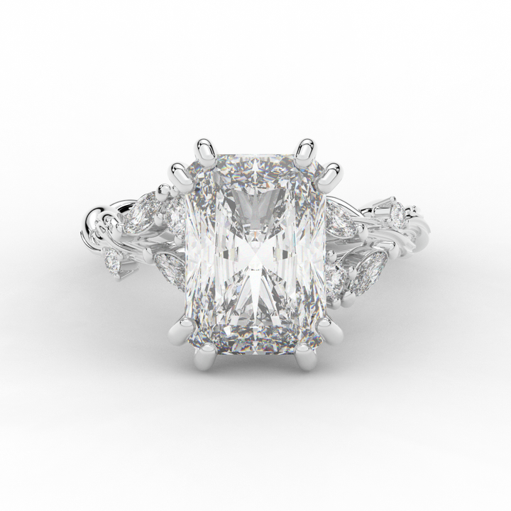 5.30CT.TW RADIANT LAB DIAMOND STYLIZED VINE AND TREE BARK FINISH ENGAGEMENT RING - Nazarelle