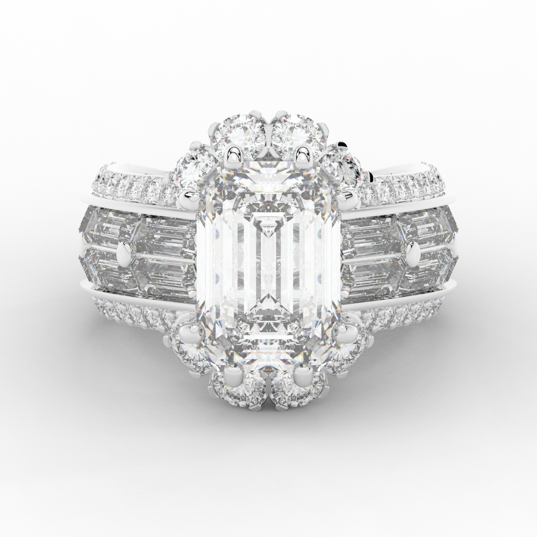 8.25CT.TW EMERALD CUT LAB DIAMOND HALO ENGAGEMENT RING - Nazarelle