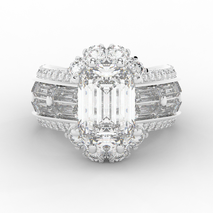 8.25CT.TW EMERALD CUT LAB DIAMOND HALO ENGAGEMENT RING - Nazarelle
