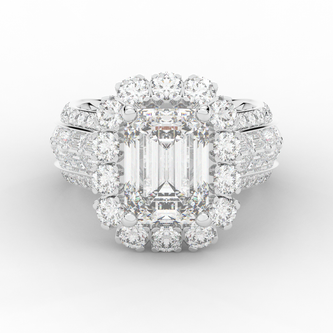 8.00CT.TW EMERALD CUT LAB DIAMOND HALO ENGAGEMENT RING - Nazarelle