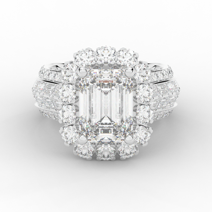 8.00CT.TW EMERALD CUT LAB DIAMOND HALO ENGAGEMENT RING - Nazarelle
