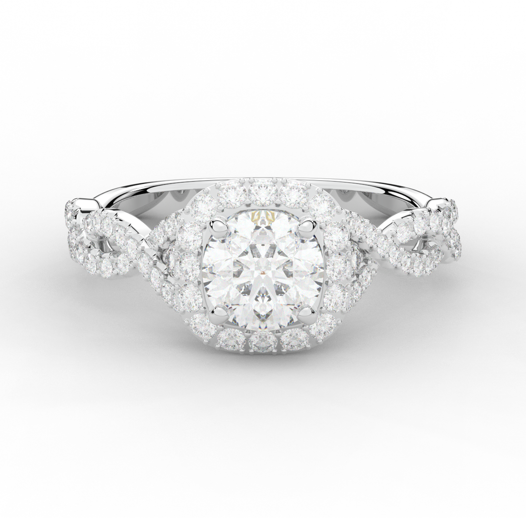 1.60CT.TW ROUND LAB DIAMOND HALO TWIST ENGAGEMENT RING - Nazarelle