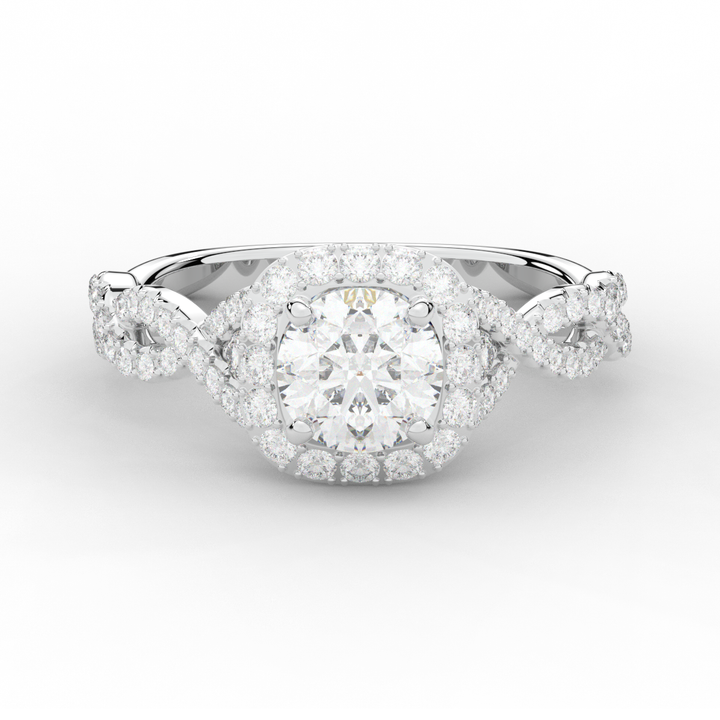 1.60CT.TW ROUND LAB DIAMOND HALO TWIST ENGAGEMENT RING - Nazarelle