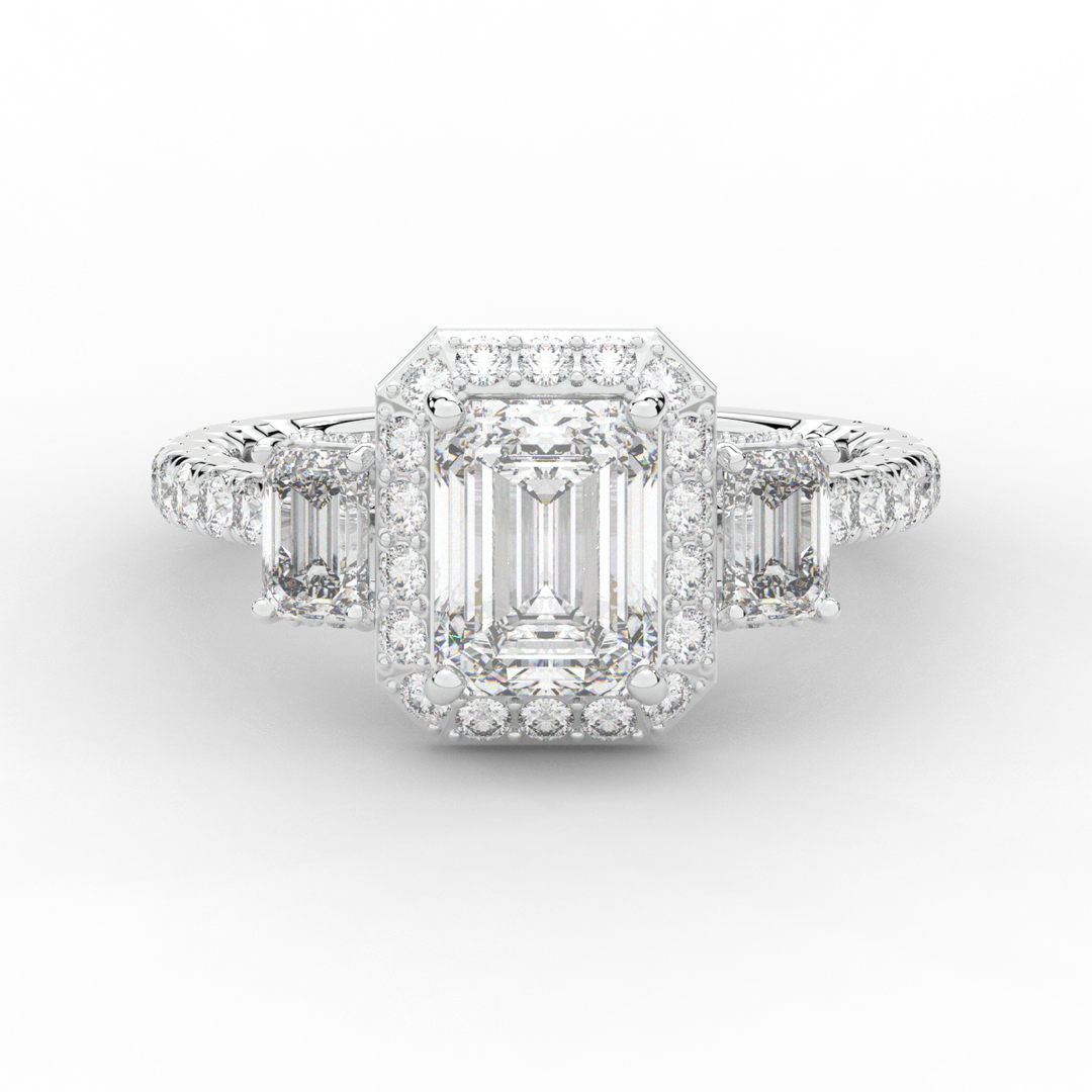3.20CT.TW EMERALD CUT LAB DIAMOND 3 STONE ENGAGEMENT RING - Nazarelle