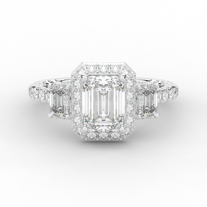 3.20CT.TW EMERALD CUT LAB DIAMOND 3 STONE ENGAGEMENT RING - Nazarelle