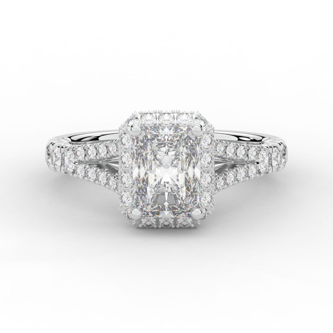 2.60CT.TW RADIANT LAB DIAMOND SPLIT SHANK HALO ENGAGEMENT RING - Nazarelle