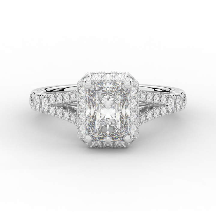 2.60CT.TW RADIANT LAB DIAMOND SPLIT SHANK HALO ENGAGEMENT RING - Nazarelle
