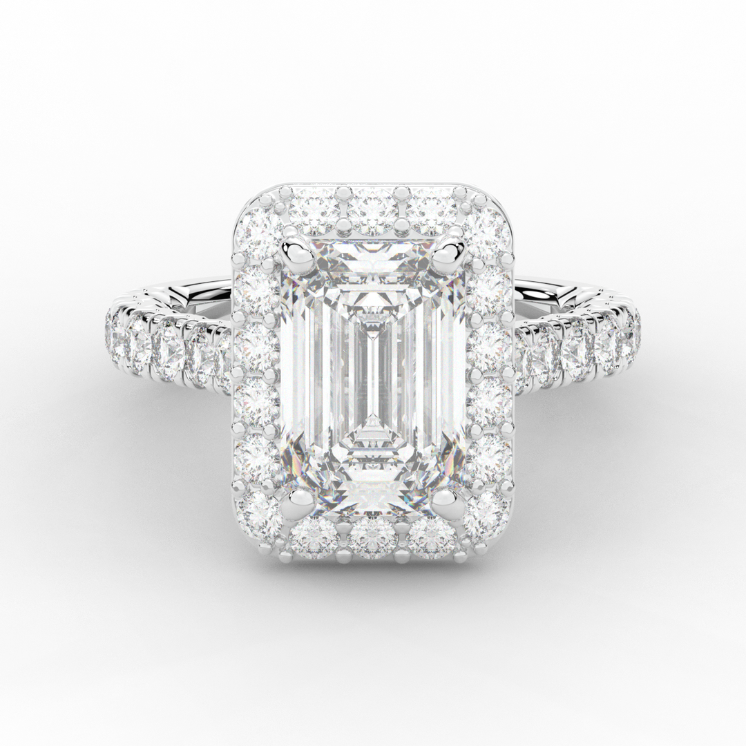4.50CT.TW EMERALD CUT LAB DIAMOND HALO ENGAGEMENT RING - Nazarelle